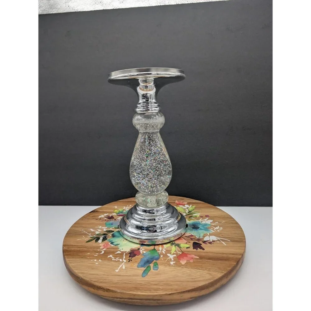 Bath & Body Works Silver Swirling Glitter LightUp Pedestal 3 Wick Candle Holder - Picture 4 of 7